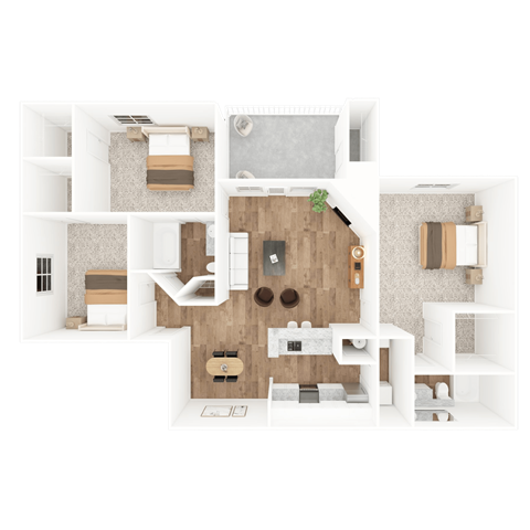 Floor plan for 3 beds, 2 baths, 1382 sqft